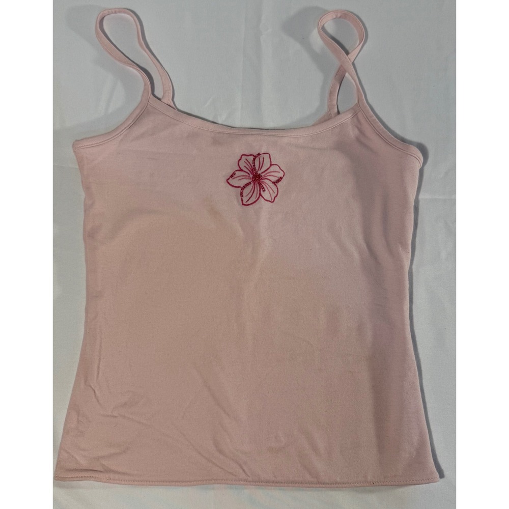 Hollister Pink Hibiscus Embroidered Cami Tank Top Small Y2K Aesthetic Cami
